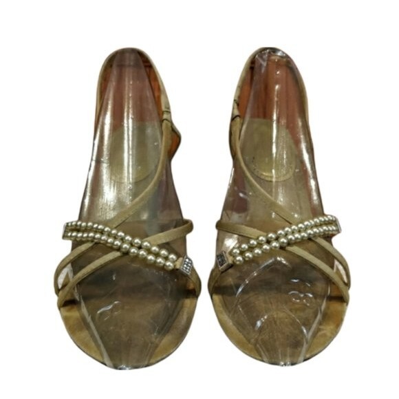 Nine West Green Pearl Strap Heels Size 8.5M 3" Heel Elegant Evening Shoes - Picture 1 of 9